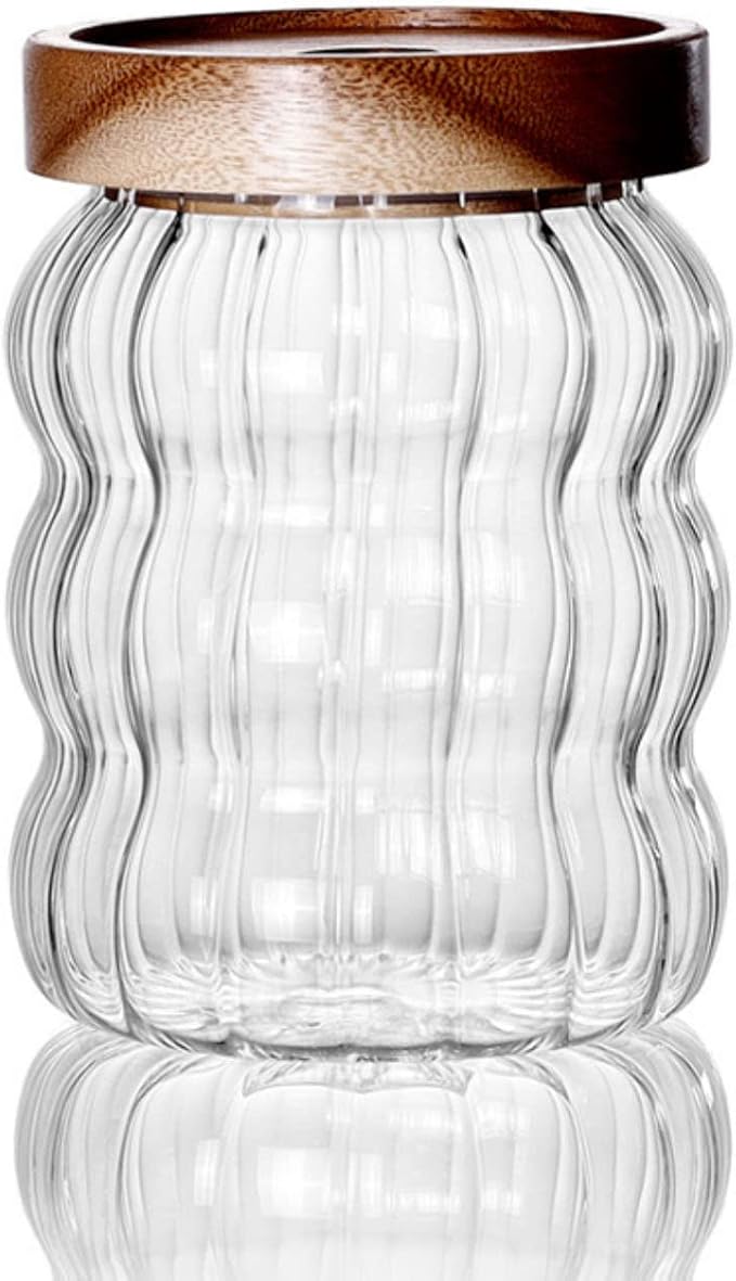 Glass Food Storage Container Jar with Airtight Seal Acacia Wood Lids Kitchen Clear Glass canister Coffee, Bean,Tea,Spice Containers Sugar,Cookies,Nuts,Snack,Candy Jar by LUCKTE
