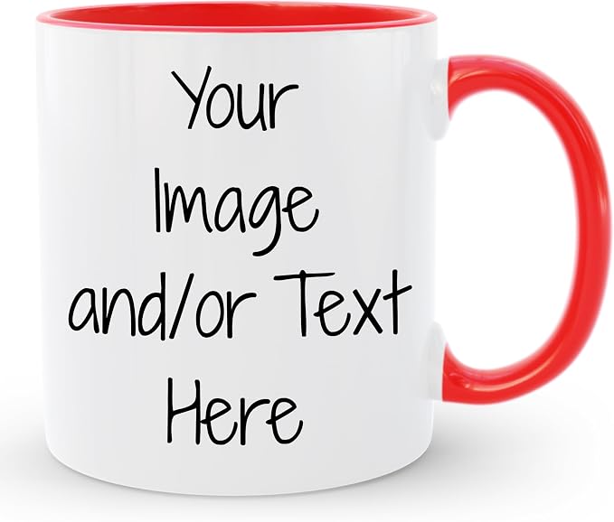 Personalized Coffee Mug, Custom Picture Text or Logo Ceramic Mug, Customized Gift for Men & Women, Taza Personalizada with Photo and Words, Customizable 11 Oz Tea Cup | White - Red by Giftbees