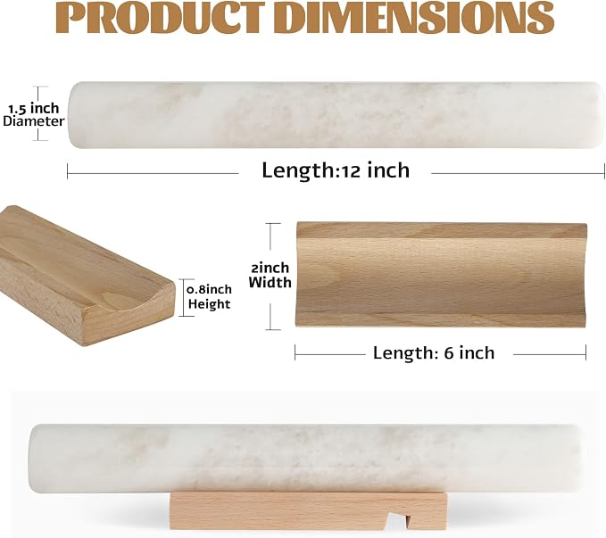 African Natural Marble French Rolling Pin, 16inch Non-Stick Rolling Pin for Baking, Dough Roller for Pasta, Dumpling, Fondant, Pie, Bread, Pizza, Kitchen Baking Tools(Namib Fantasy) - Image 2