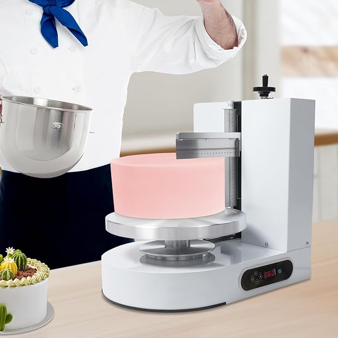 Cake Cream Spreading Machine, Electric Cake Decorating Machine for 4-12 Inch Cakes, Automatic Cake Cream Spreading Machine with Graduated Scrapers Turntable for Dessert Shops, 60-320RPM, 200W (White)