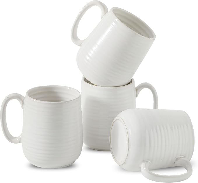 HASENSE Coffee Mugs, 15oz Ceramic Coffee Cups Set of 4, Clay-Infused White | Large Tea Cup with Comfortable Handle for Milk Cocoa Cappuccino, Prefect for Women Men Gift Dishwasher Microwave Safe by Hasense