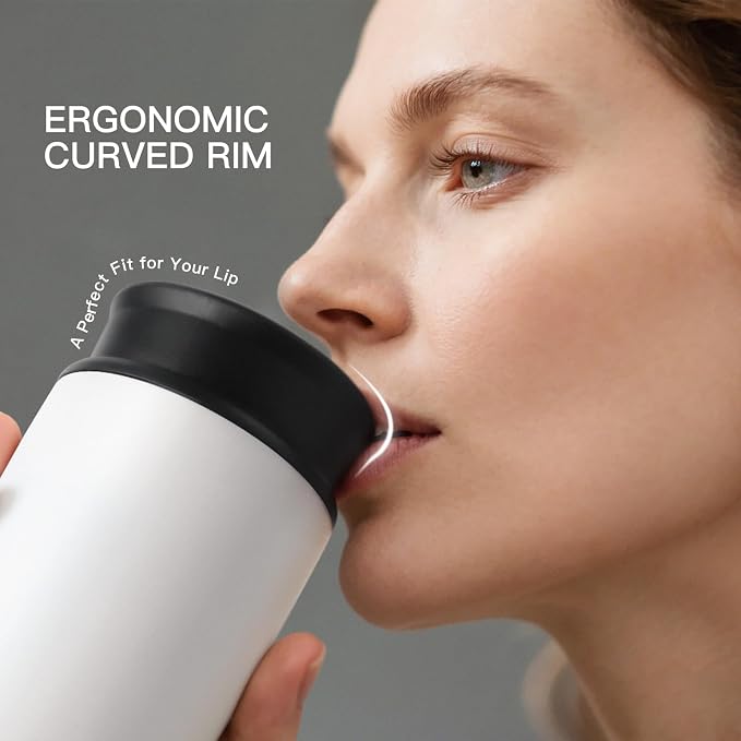 Travel Coffee Mug with 360°Lid, 12 oz Coffee Tumbler Insulated Travel Mugs for Hot and Cold, Vacuum Insulated Stainless Steel Coffee Cup Leak Proof Spill Proof-Matte White - Image 8