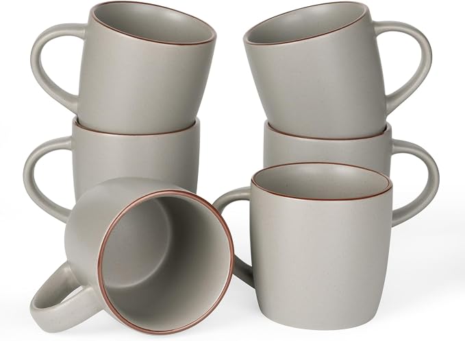 famiware Mercury Coffee Mugs 13 oz, Coffee Mugs Set of 6 with Handle, Ceramic Cups for Latte, Hot Tea, Cappuccino, Mocha, Cocoa, Dark Grey by Famiware