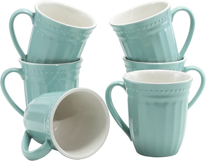Melamine Coffee Cups of 6, 12oz Camping Mug with Handle, Lightweight and Unbreakable Cups kind to kids, Reusable Mugs Set for Tea, Dishwasher Safe, Ideal for Party RV Gift(AppleGreen) by Gufaith