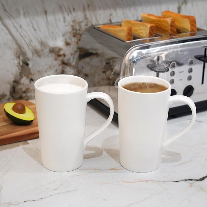 20 OZ Simple Pure White Mug (Set of 2) Plain Large Tall White Ceramic Milk Tea Coffee Mug with Handle as A Gift for Dad Mom Friends, 2pcs