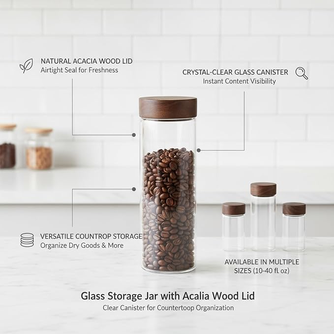 Clear Glass Storage Jar with Acacia Wood Lid - Kitchen Canister for Pantry Organization, Countertop Display, and Dry Food Storage - Image 4