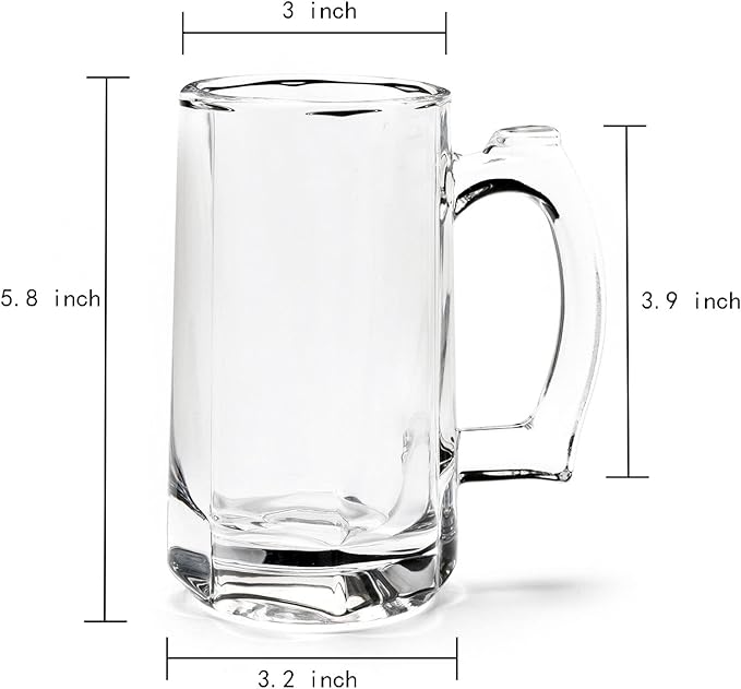 Heavy Beer Mugs Set, 12.5oz Glass Mugs With Handle, Beer Glasses For Freezer, 370ml Beer Drinking Glasses, Traditional Stein For Bar, Alcohol, Beverages,Coffee, Teas, Set of 6