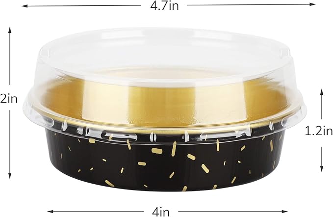 Beasea Mini Aluminum Pie Pans, 4 Inch 50 Pack Mini Pie Tins with Lids, 8 Oz Aluminum Foil Disposable Black Gold Cartoon Tart Pans Round Oven Baking Small Cake Tin for Cheesecake Quiche - Image 2