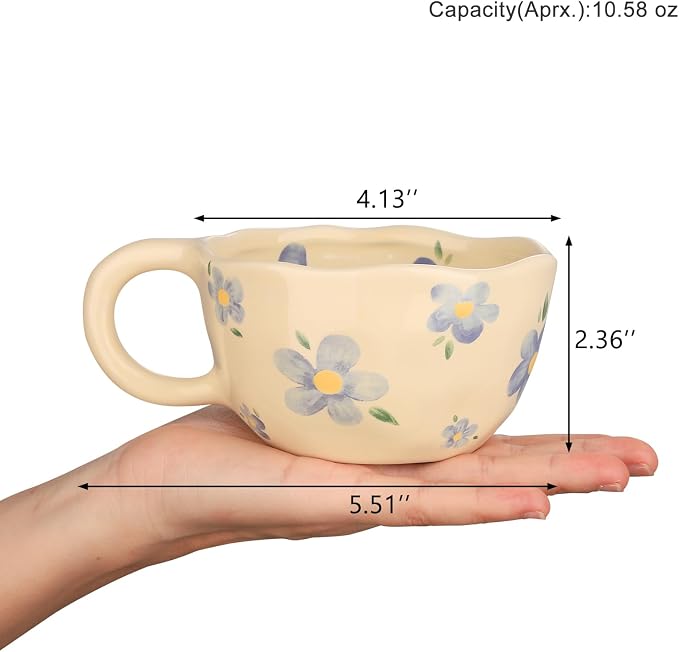 VanEnjoy Ceramic Cup, Cute Coffee Mug, Strawberry Mug, Aesthetic Coffee Mug, Retro Flower Mug, Ceramic Tea, 10oz/300ml for Tea Coffee, Milk and Oatmeal - Image 2
