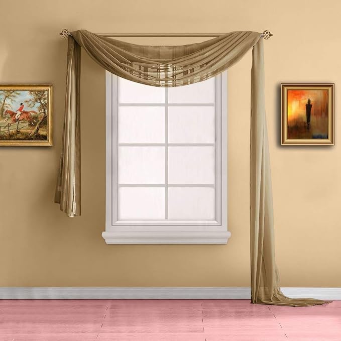 Warm Home Designs 55 x 144 Brown Sheer Window Scarf. AM Taupe 144" | Sheer Window Scarves Valances are Great As Wedding Arch Draping Fabric, Bed Canopy Or for Decorative Project. - Image 4