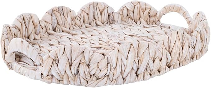 Basket Home Decor Tray Organizer with Side Handles and Low Profile Shape Water Hyacinth Craft with Decorative Rim Suitable for Serving Coffee Table entryway Kitchen 42x33x7cm by Unknown