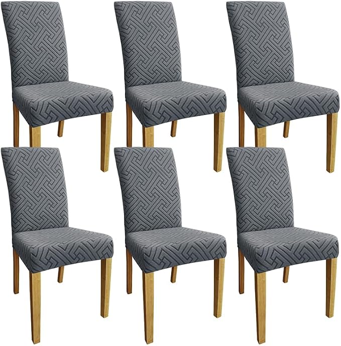 Promindfly Dining Chair Covers, 3D Jacquard Fabric Chair Covers for Dining Room, Anti-Scratch Chair Covers Set of 6, Stretch Washable Dining Chair Covers for Kitchen, Hotel by WelcometoPromindflyplka
