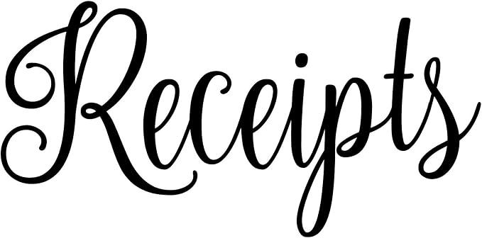 Receipts 5w x 2.5h Label | Kitchen Home Organization | Die Cut Vinyl Decal | Black Fancy Font (Sticker Only) by MinglewoodTrading