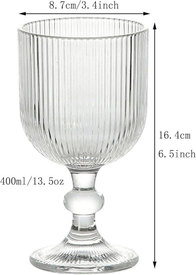 Taganov Vintage Glassware Water Goblets Drinking Clear Wine Glasses set of 6 Embossed Drinkware Stemware 13 oz for Wedding Party Bar Christmas - Image 8