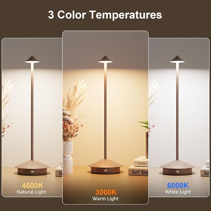 Cordless LED Table Lamps,Portable Battery Desk Lamp,2 Pack,Rust Red | 6000mAh Rechargeable,3000K/4500K/6000K Touch Stepless Dimming,Aluminum IP54 Waterproof Wireless Lighting for Outdoor/Indoor - Image 2
