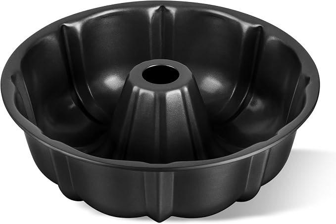 TeamFar 10 Inch Nonstick Cake Pan, 10 Cups Fluted Tube Cake Pan for Baking | Heavy Duty Carbon Steel Round Baking Tray for Making Jello/Monkey Bread/Chocoflan, Non Toxic, Easy Clean - Black by TeamFar