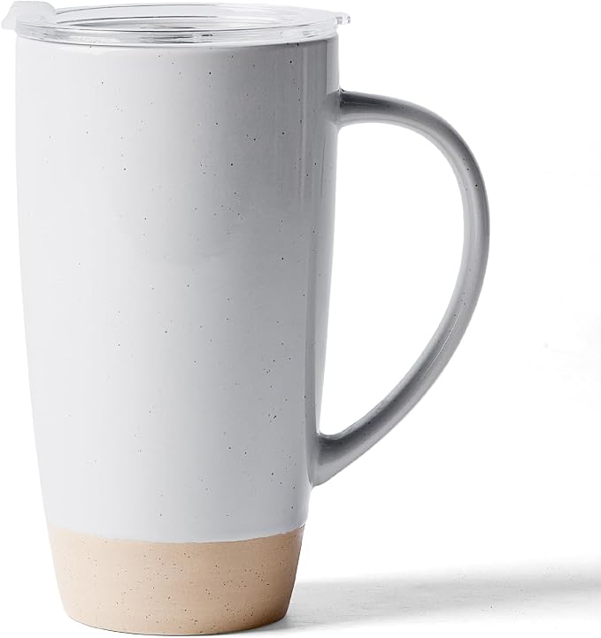 famiware Milkyway Coffee Mug, 20oz Large Coffee Mug, Ceramic Mug with Lid, Tea Cup with Handle for Latte, Tea, Cocoa, Milk, Home & Office, Light Gray by Famiware