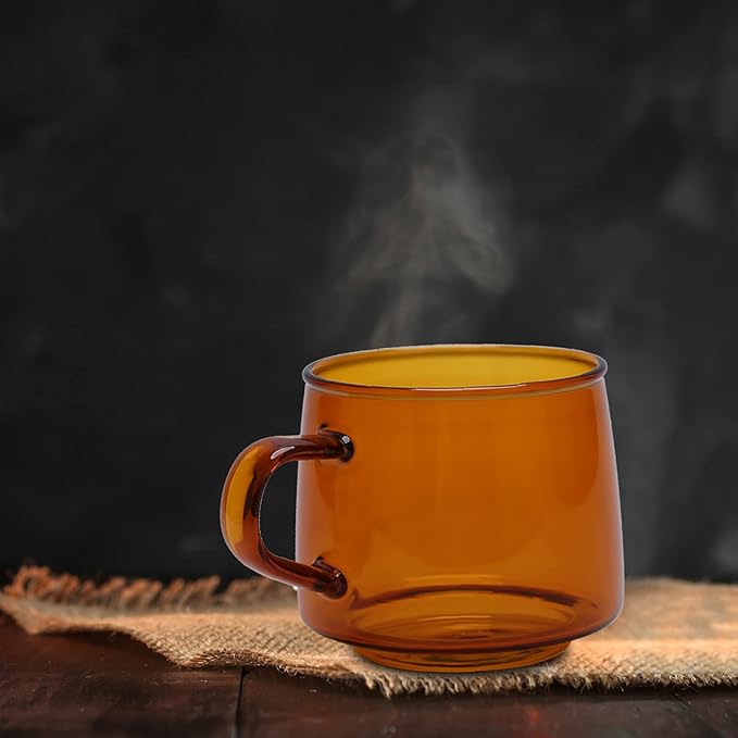2PCS Glass Coffee Mugs, 350ml Clear Glass Mug with Handle Heat Resistant Tea Mugs High Borosilicate Glass Mug for Tea Beverages (Amber)