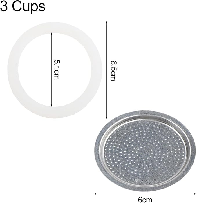Moka Pot Replacement Parts Set with 2 Stainless Steel Filters and 4 Silicone Gasket Seals for 3 6 9 Cup Espresso Maker Coffee Accessories(3Cup) - Image 5