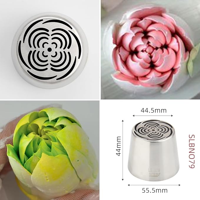 10 Pieces Extra Large Stainless Steel Seamless Russian Piping Tips Set,Flower Icing Nozzles with 1 Cleaning Brush,1 Reusable Pastry Bag for Making Marshmallows,Cupcakes Bouquet,Pastry Baking Tools