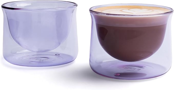 FLUR Latte Glass (Set of 2): For Lattes and Milk Drinks - Makes Latte Art Easier - Double-Walled Borosilicate Glass - Handmade - 7oz (Purple) by FLUR