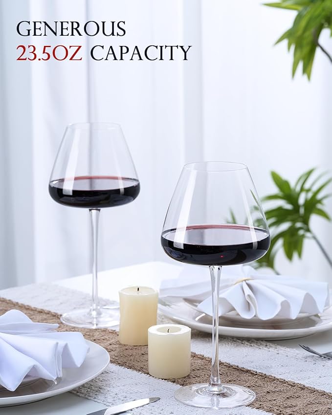 Hand-Blown 23.5OZ Crystal Wine Glasses Set of 4 for Pinot Noir, Burgundy, Bordeaux, Large Lead-Free Crystal Glasses with Unique Bottom Design for Red, White Wine, Big Oversized Glasses - Image 3