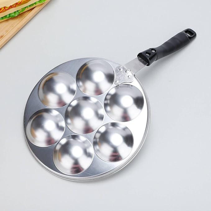 Amagogo Cake Aluminum Alloy Round Frying Pan 7-Hole Pancake Cooking Smooth Surface Nonstick Release Suitable for Home Kitchen Morning Cooking - Image 5