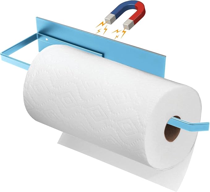 Paper Towel Holder Magnetic, Magnetic Paper Towel Holder for Fridge, Toilet Paper Roll Holder Magnet Towel Rack Wall Mount Shelf Bar for Towels Rolls Bathroom RV Dorm Kitchen Wall Decor, Blue by SeropyDirect