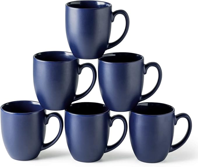 AmorArc 16oz Coffee Mugs Set of 6, Large Ceramic Coffee Mugs for Men, Women, Dad, Mom, Modern Coffee Mugs With Handle For Tea,Latte,Cappuccino,Cocoa. Dishwasher&Microwave Safe, Matte Blue by AmorArc