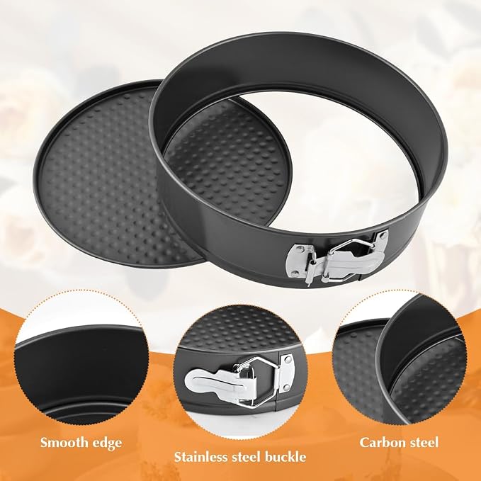 Set of 3 Springform Cake Tins Heavy Duty, Double Layer Non-Stick Coating, Removable Base, Heavy Duty Carbon Steel, Perfect for Frozen Desserts - Oven Safe Bakeware (Square Round Heart) - Image 5