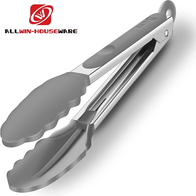 2 Pack Silicone Kitchen Tongs, 9 & 12 Inch, Stainless Steel, Grey | Heat Resistant to 500°F with BPA-free Silicone Tips, Locking Clip and Nonslip Handles for Nonstick Cookware and Grilling - Image 2