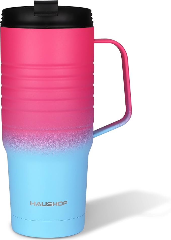 HAUSHOF 24 oz Travel Mug with Handle, Stainless Steel Vacuum Insulated Coffee Travel Mug, Double Wall Travel Mugs with Leakproof Lid, BPA Free by HAUSHOF