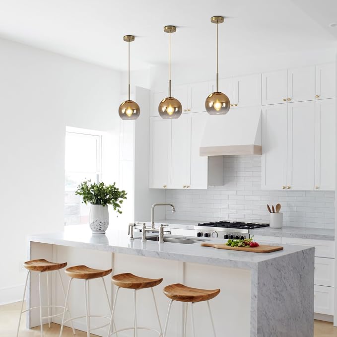KCO Lighting Glass Globe Hanging Light Fixture Modern Gold Pendant Lights Kitchen Island Mid Century Dining Room Hanging Light Fixtures Over Table Single Pendant Light - Image 4