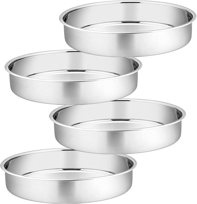 P&P CHEF 11 Inch Cake Pan Set of 4, Stainless Steel Round Cake Pans Tins | Baking Round Cake Bakeware for Birthday Wedding, Leak-proof & Mirror Finish & Easy Releasing, Dishwasher Safe by PPCHEF