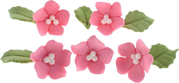 Global Sugar Art 24-Count Mini Pink Edible Flowers Cake Decorations | Small pink sugar flowers for cake decorating, mini edible flowers cake decorations, edible flower decorations, sugar leaves by GlobalSugarArt