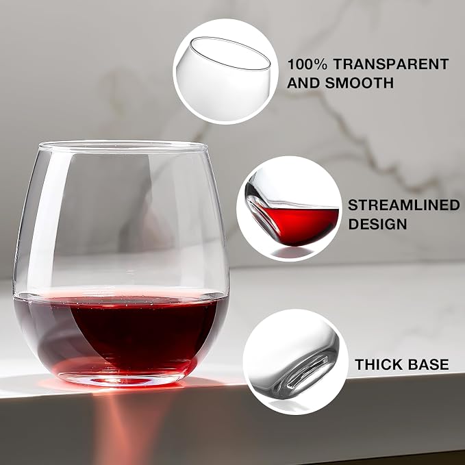 Meolibour® Large Stemless Wine Glasses Set of 6, 17 Ounces Red & White Wine Glasses Tumbler for Party, Clear Drink Glasses, Ideal Wine Accessories Gift, Lead-free, Dishwasher Safe - Image 5
