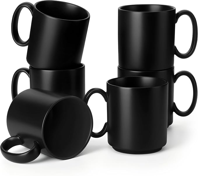 vancasso Porcelain Coffee Mugs Set of 6, 16 Oz Large Black Coffee Cups for Latte, Cappuccino, Tea & Hot Cocoa, Sleek Modern Café Style for Home, Office & Coffee Bar, Microwave & Dishwasher Safe by vancasso