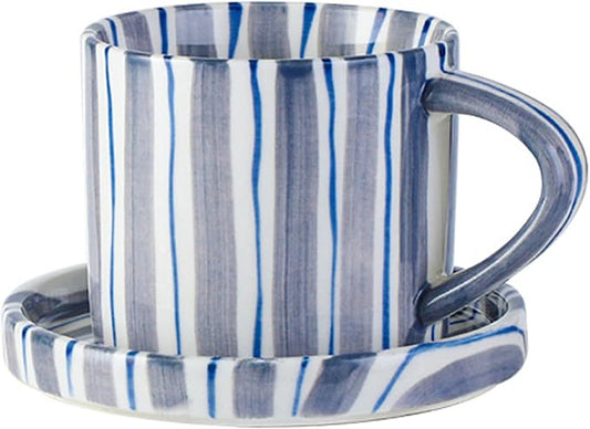 Espresso Cups Ceramic Coffee Mug Series European Striped Dot Coffee Cup And Saucer Mug Cake Plate Afternoon Tea Set Tea Cup And Saucer,A by CACXKEP