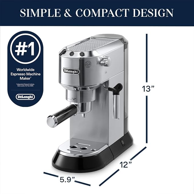 De'Longhi Dedica Espresso Machine, 15-Bar Pump, Frother, Stainless Steel | #1 Worldwide Espresso Machine Maker, Rapid Heat-Up, Frother, Compact Design, Easy to Clean - Image 7