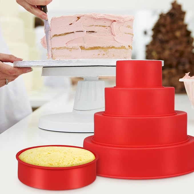 Hemoton Non-stick Round Cake Pans Set Silicone Cake Molds Stackable Baking Pans for Baking Cooking - Image 7