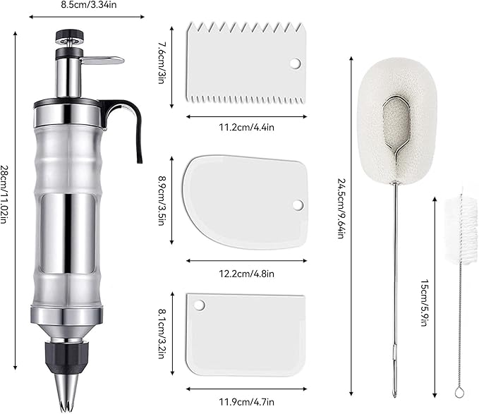 Dessert Decorating Syringe Set, Yellow Icing Decoration Set Stainless Steel Cupcake Injector/Decorating Icing Set with 6 Nozzle, 3 Scrapers, 2 Brushes for Baking Biscuit Cake Decoration (Black)