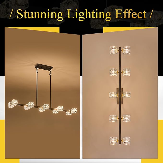 Black Gold Crystal Chandelier 10-Light L 43" Modern Sputnik Ceiling Pendant Light Fixture Industrial Adjustable Hanging Lights for Dining Room Kitchen Island Living Room Bar - Image 7