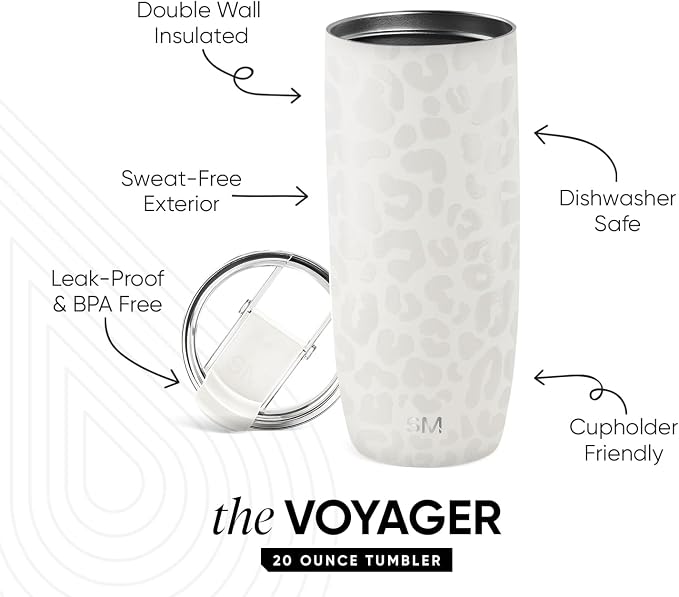 Simple Modern Travel Coffee Mug with Lid | 20oz | Leopard | Voyager Coffee Cup, Coffee Tumbler for Hot & Iced Drinks | Insulated Stainless Steel Travel Mug | Cream Leopard - Image 2