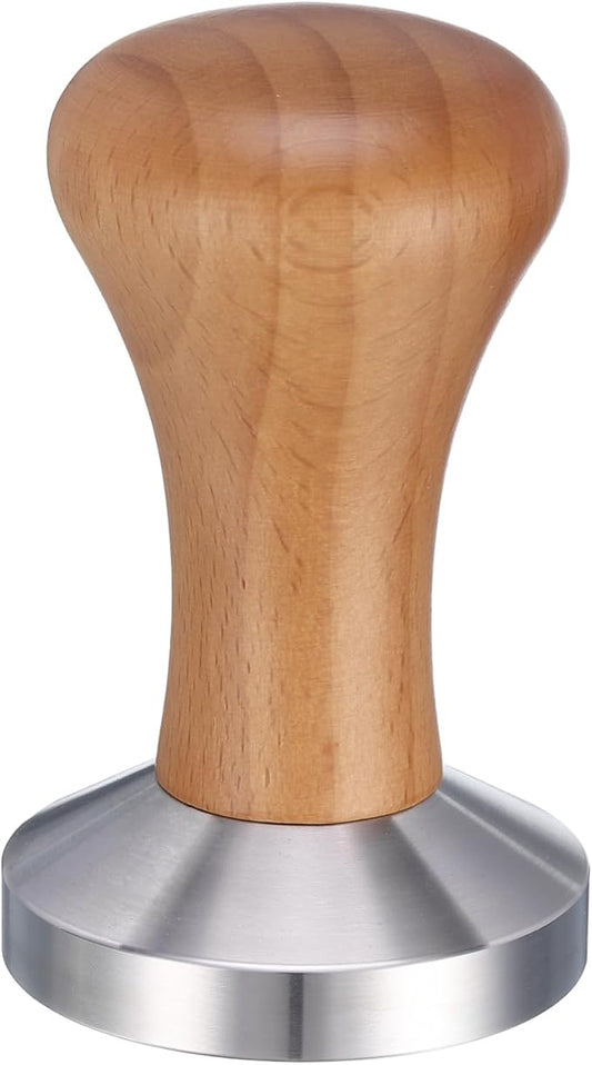uxcell 53mm Espresso Tamper, Stainless Steel Press Tool Tamper with Wooden Handle, Espresso Accessories for Baristas, Home, Shops, Cafe (Flat Base, Deep Wooden)
