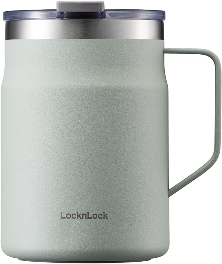 LocknLock Metro Mug, Premium 18/8 Stainless Steel Metal, Double Wall Insulated, Portable Coffee Cup with Lid and Handle for Hot and Cold Drinks, Mint, 16 oz by LocknLock