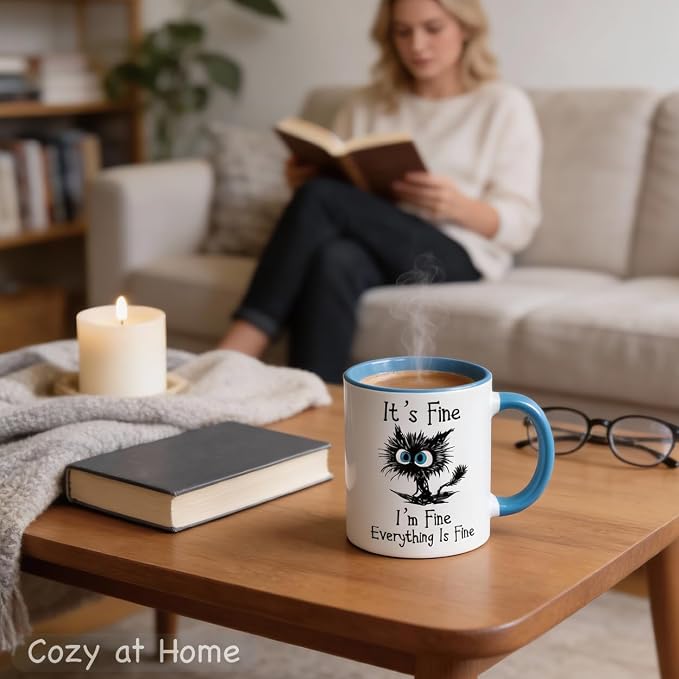 Funny Cat Coffee Mug for Cat Lovers, Everything Is Fine Mug 11oz | Double-Sided Print, Microwave & Dishwasher Safe, Sarcastic Saying - Image 12