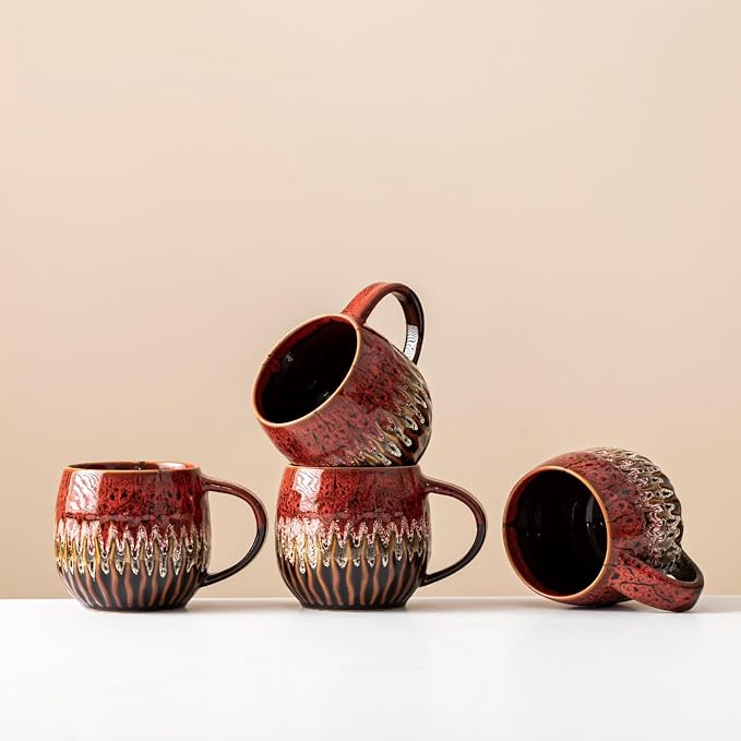 Large Ceramic Coffee Mug - 20oz Big Tea Cup, Red, Set of 4 | Large Tea Mug, Microwave Safe, Dishwasher Safe by LPYLXINGYAN