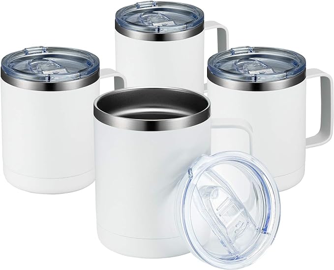 MEWAY 12oz Coffee Mug With Handle 4 Pack Bulk,Stainless Steel Insulated Travel Tumblers With Sliding Lid,Double Wall Vacuum Camping Cup for Hot & Cold Drinks Tea (White,Set of 4) by MEWAY