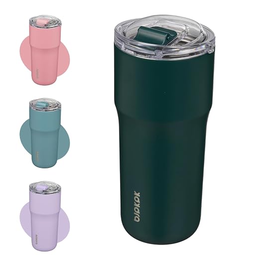 BJPKPK 24 oz Coffee Tumbler, Insulated Stainless Steel Travel Cup | Double Wall Vacuum, Leak Proof Lid, Keeps Hot/Cold/Iced, BPA Free, Dishwasher Safe, Cupholder, Dark Green by BJPKPK