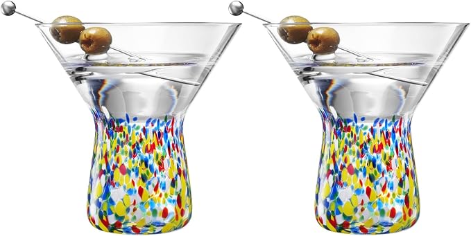 Large Stemless Martini Glasses – Set of 2-8oz Luxury Hand Blown Confetti Margarita, Martinis, Cocktails, Water, Wine, Dessert & Champagne Glasses Cinco de Mayo, Hand Blown - Mexican Confetti Glass by TheWineSavant